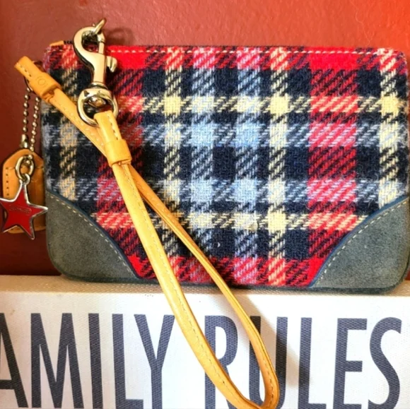 COACH Wool Plaid Mini Wristlet Bag - Picture 1 of 5